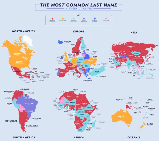 The most common last name in every country.